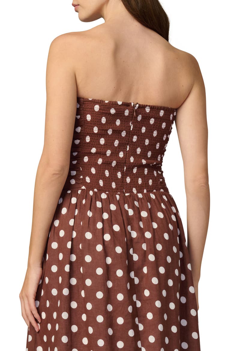 The Reina Linen Blend Strapless Maxi Dress, Alternate, color, CHOCOLATE/ ECRU DOT