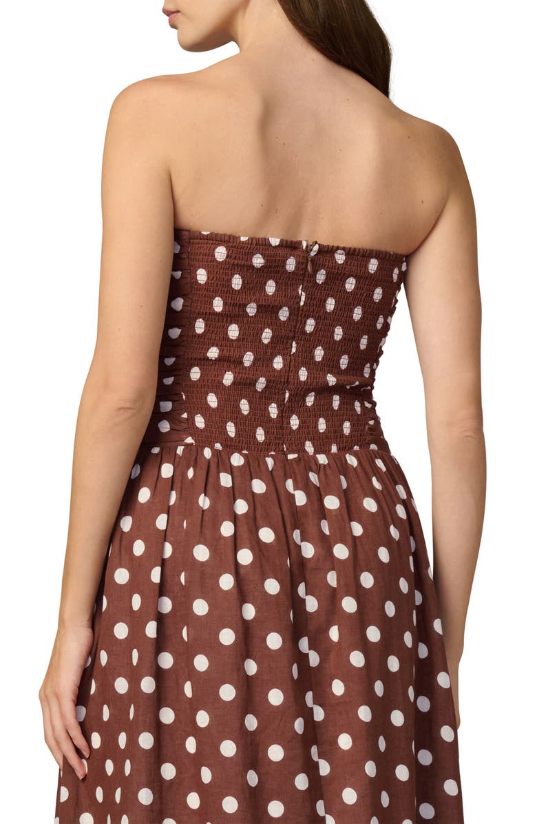 Joe's The Reina Linen Blend Strapless Maxi Dress, Alternate, color, Chocolate/ Ecru Dot