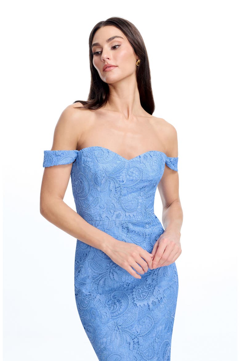 Dorothy Embroidered Lace Off the Shoulder Mermaid Gown, Alternate, color, SKY