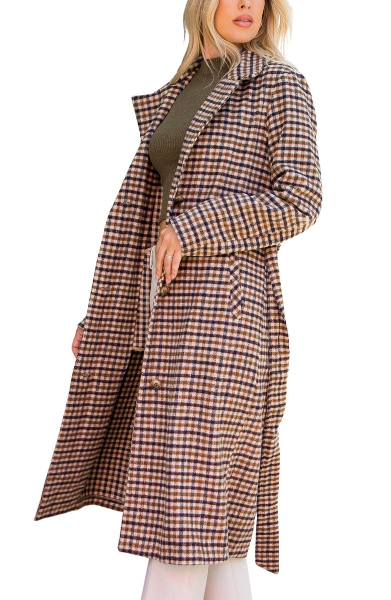 Stoosh Tie Waist Longline Coat, Alternate, color, Tan Mix