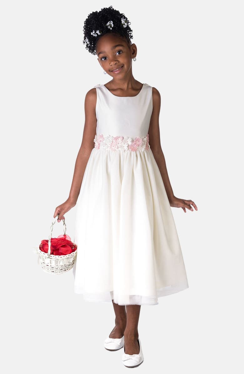 Sorbet SATIN W/ DIE CUT FLOWERS/PEARL, Main, color, 