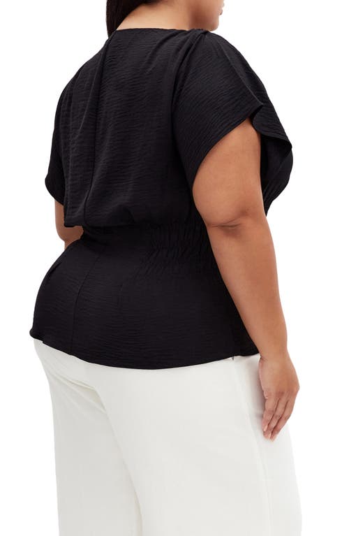 City Chic Cara Peplum Satin Top In Black