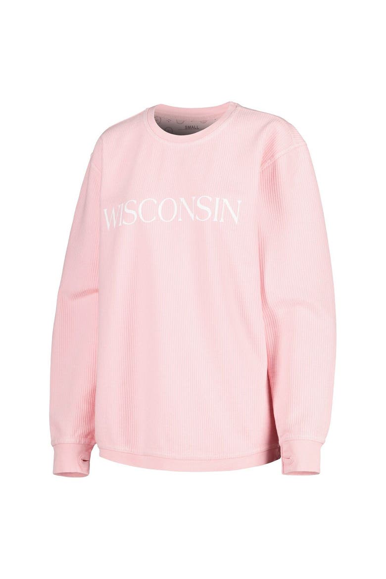Women's Pressbox Pink Wisconsin Badgers Comfy Cord Bar Print Pullover Sweatshirt, Alternate, color, Pink