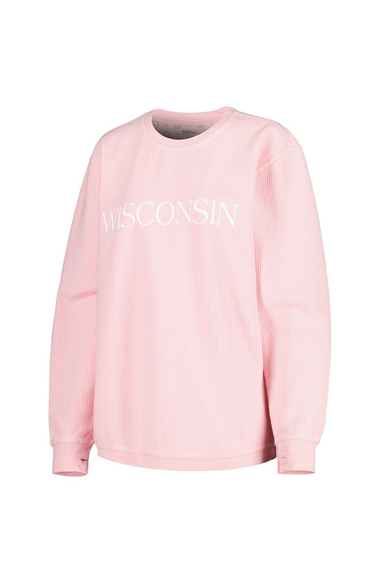 PRESSBOX Women's Pressbox Pink Wisconsin Badgers Comfy Cord Bar Print Pullover Sweatshirt, Alternate, color, Pink