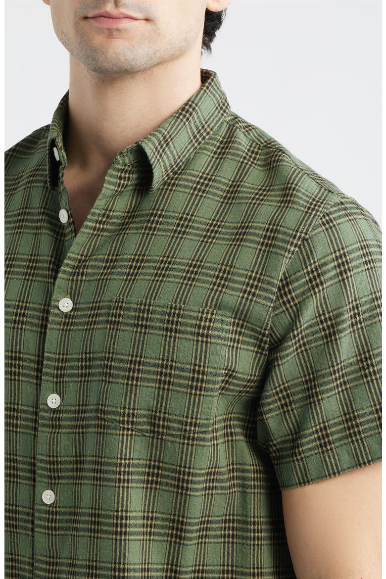 Office Woven Check Short Sleeve Cotton Button-Up Shirt, Alternate, color, GREEN