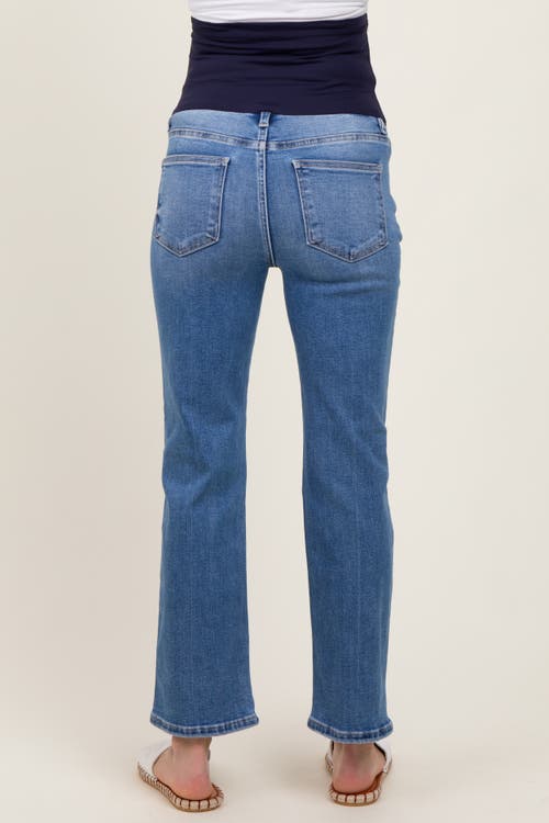 Pinkblush Cropped Straight Leg Maternity Jeans In Blue