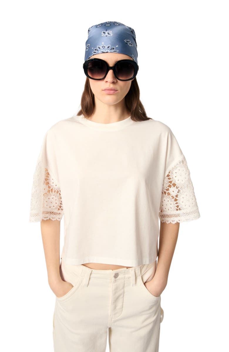 maje T-shirt with crochet sleeves, Alternate, color,
