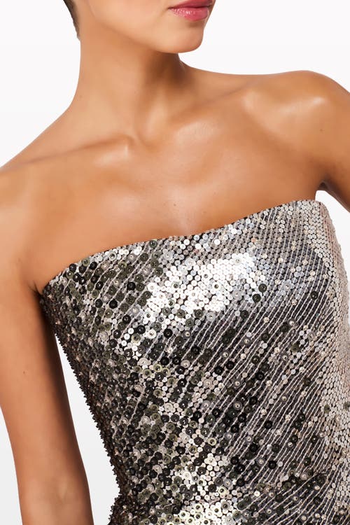 Jenny Packham Caron Sequin-embellished Strapless Maxi Dress In Silver
