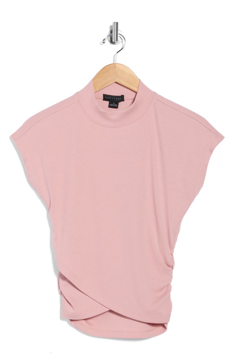 Sanctuary Cap Sleeve Ribbed Crossover T-Shirt, Alternate, color, Misty Rose Pink