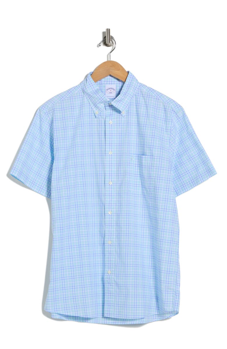 Brooks Brothers Short Sleeve Woven Shirt, Main, color, Turquoise/ Aqua