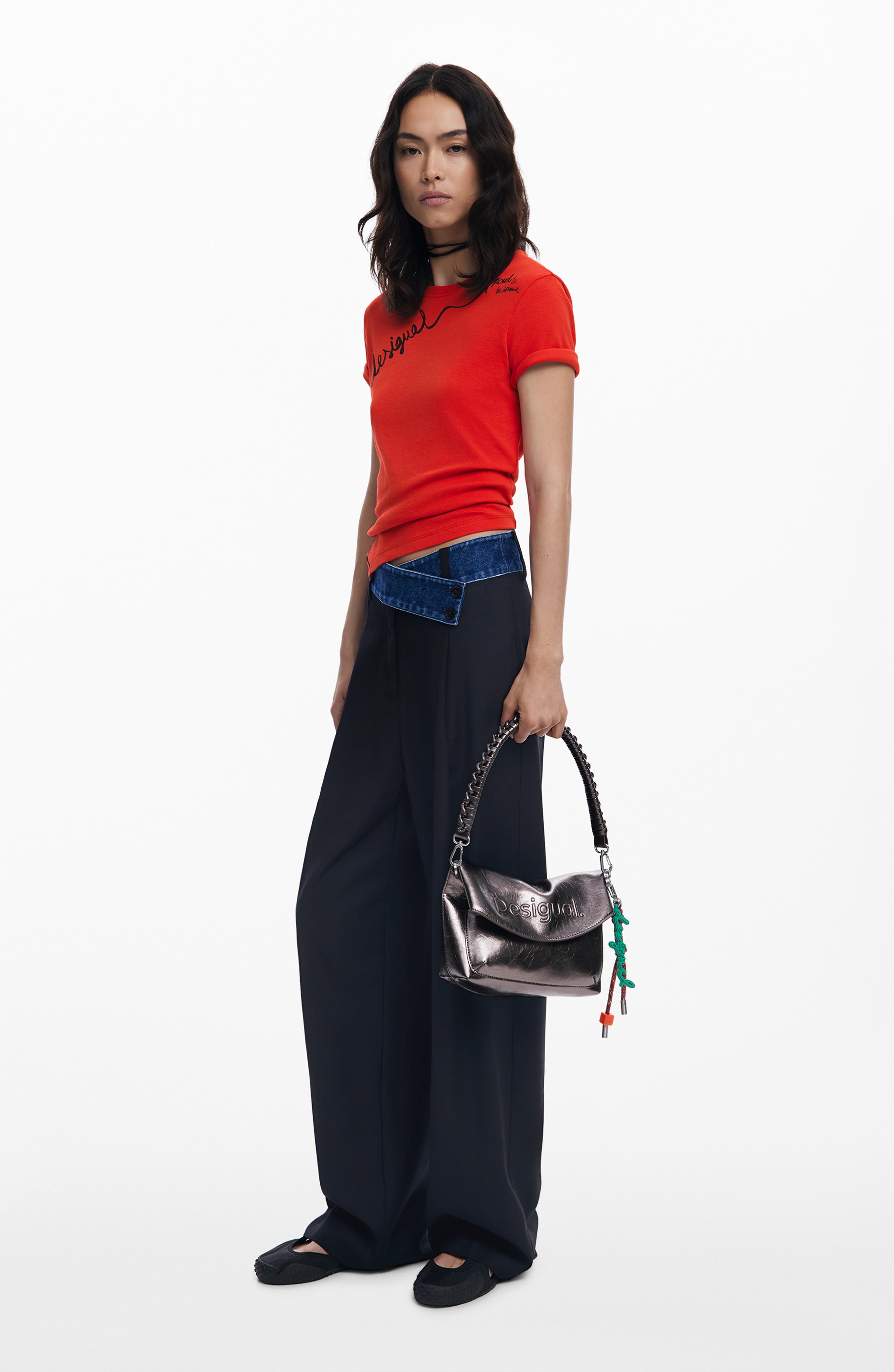 Desigual Metallic Faux Leather Shoulder Bag, Alternate, color, Silver