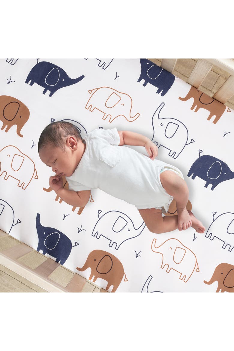 Playful Elephant Cotton 3-Piece Baby Crib Bedding Set, Alternate, color, Blue