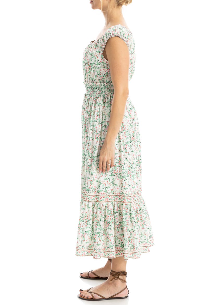 Cap Sleeve Tiered Midi Dress, Alternate, color, CREAM/ POPPY CHERRY BLOSSOMS