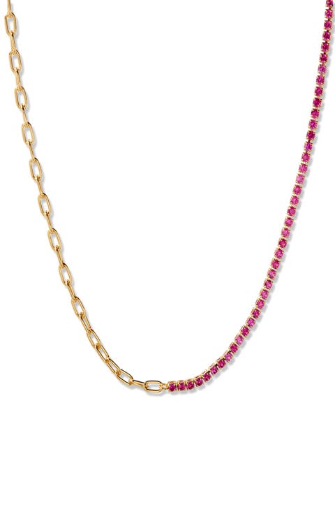 Isabella Mini Birthstone Tennis & Paper Clip Chain Necklace