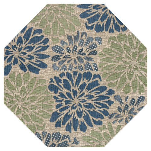 Jonathan Y Zinnia Modern Floral Textured Weave Octagon Indoor/outdoor Area Rug In Blue