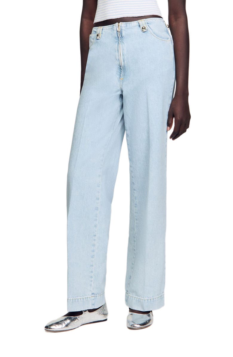 SANDRO Faded wide-leg jeans, Alternate, color, Blue Jean