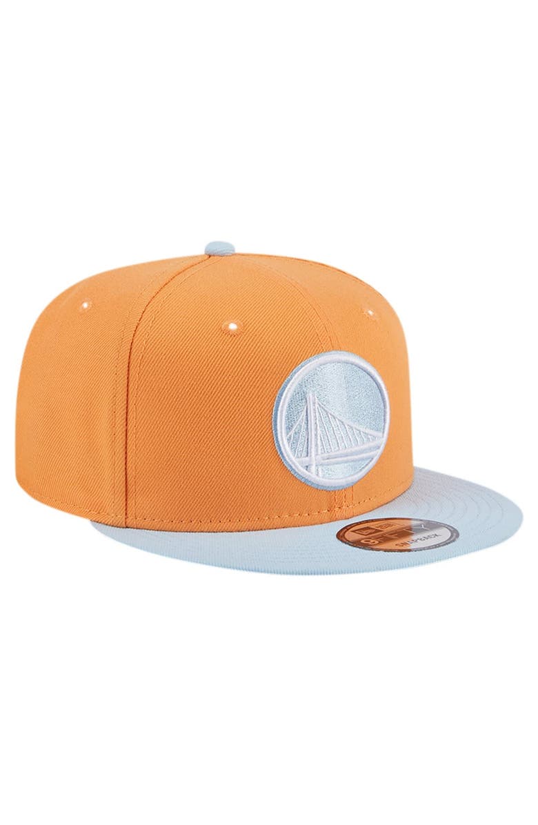 New Era Men's New Era Orange/Light Blue Golden State Warriors 2-Tone Color Pack 9FIFTY Snapback Hat, Alternate, color,