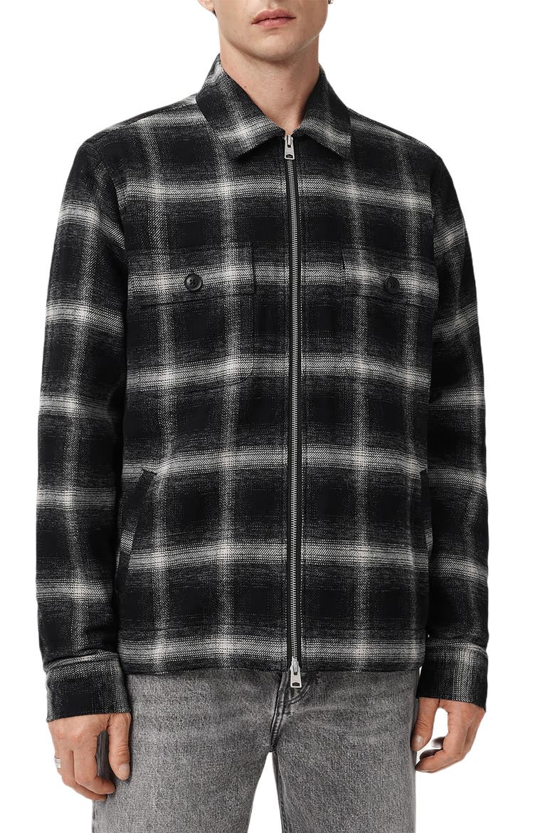 Bayo Plaid Cotton Shirt Jacket, Main, color, BLACK