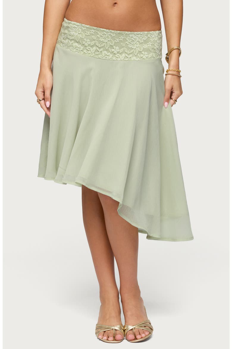 Evia Lacey Asymmetric Midi Skirt, Main, color, SAGE