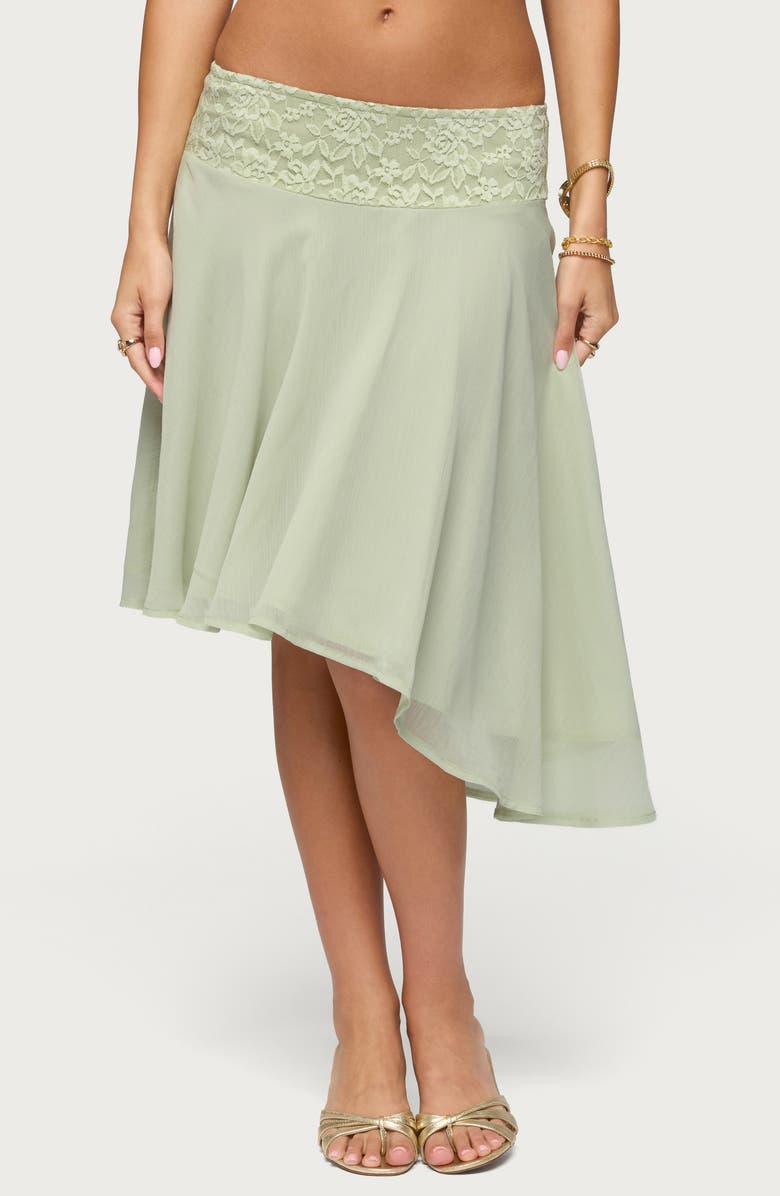 EDIKTED Evia Lacey Asymmetric Midi Skirt, Main, color,