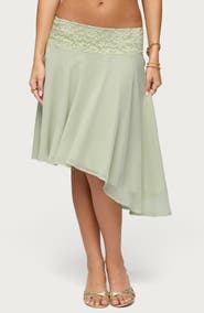 EDIKTED Evia Lacey Asymmetric Midi Skirt