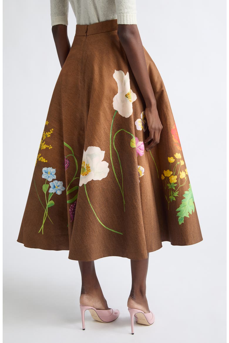 Mixed Botanical Circle Midi Skirt, Alternate, color, BROWN MULTI