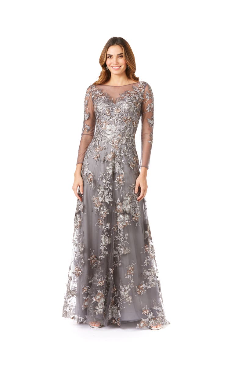 LARA New York Long Flutter Sleeves Beaded Dress, Main, color, Grey