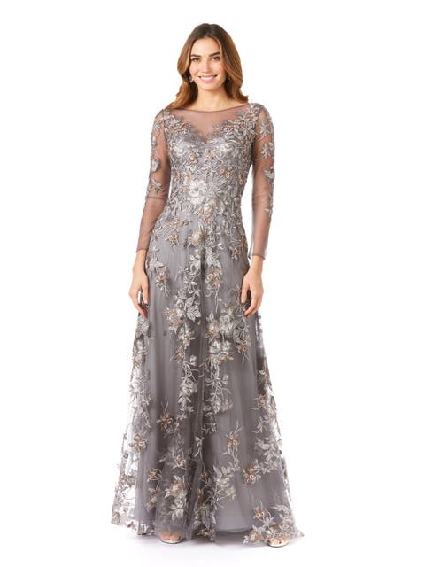 Long Flutter Sleeves Beaded Dress