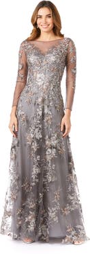 LARA New York Long Flutter Sleeves Beaded Dress