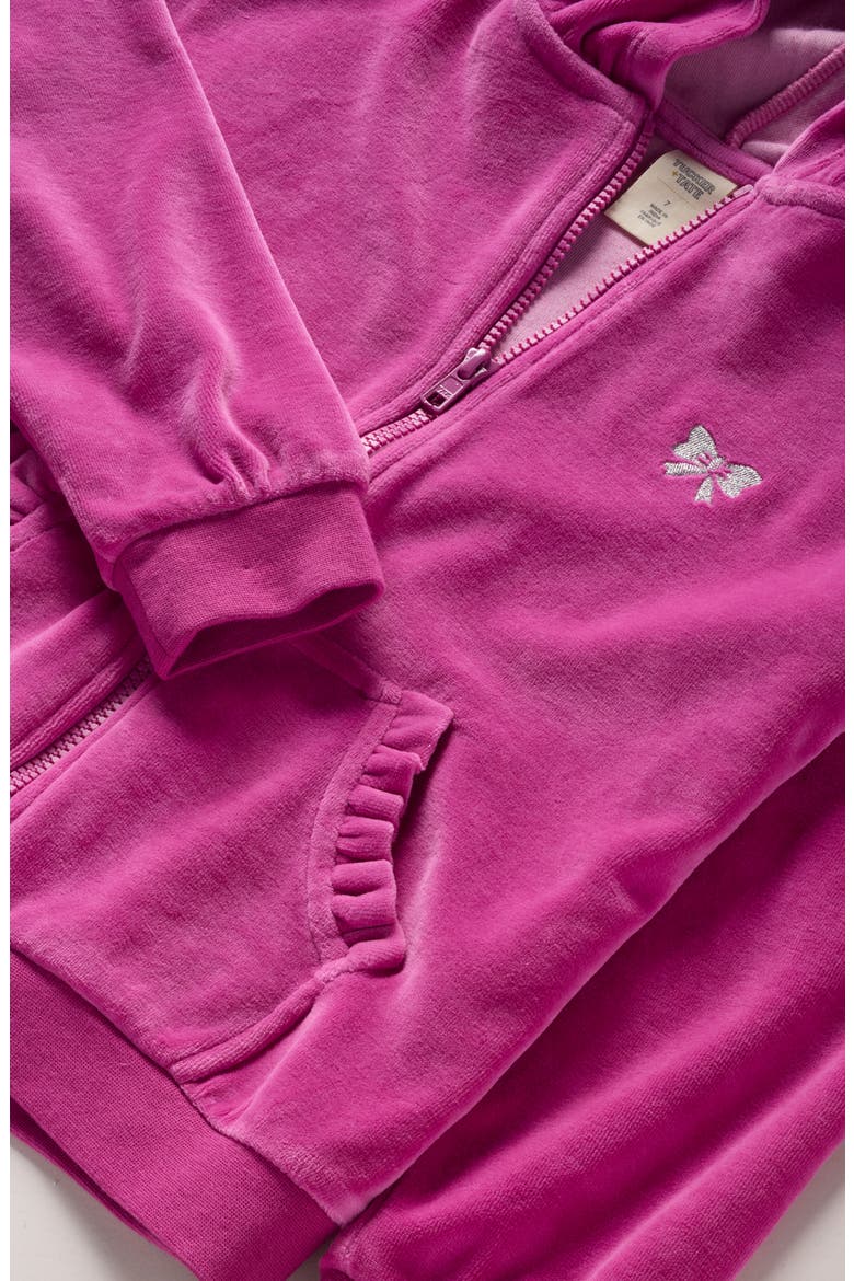 Kids' Bow Embroidered Velour Full Zip Hoodie, Alternate, color, PURPLE ORCHID BOW EMBROIDERY