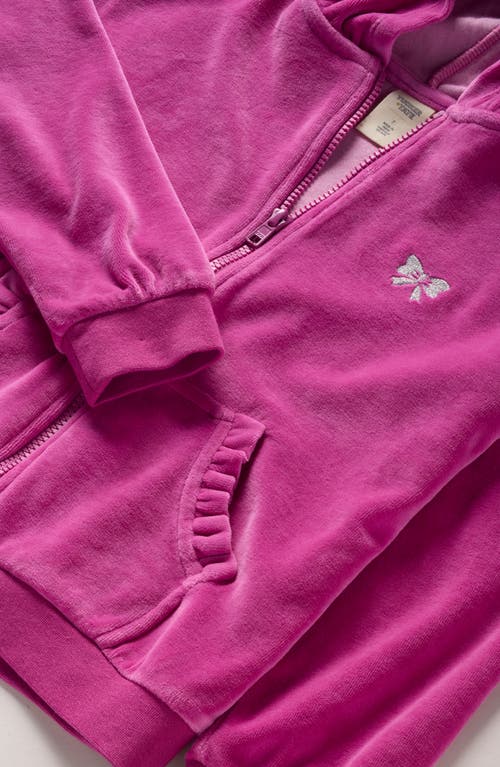Tucker + Tate Kids' Bow Embroidered Velour Full Zip Hoodie In Pink