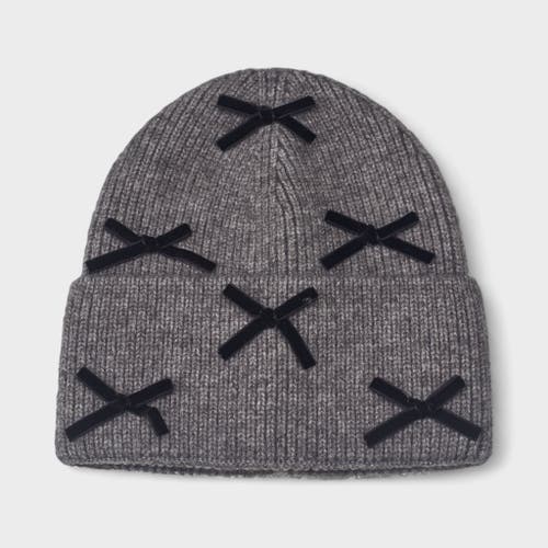 A Little Obsessed Multi Bow Knit Beanie In Gray