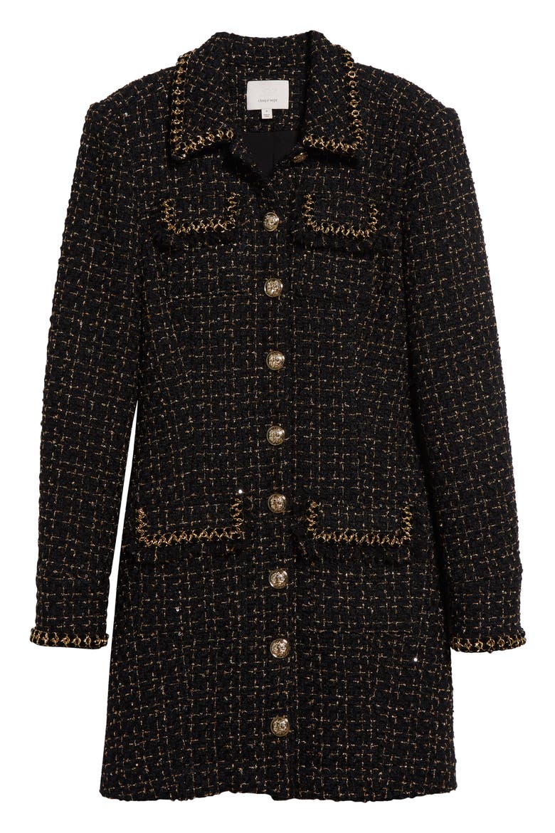 Sasha Long Sleeve Metallic Tweed Dress, Alternate, color, BLACK/ GOLD