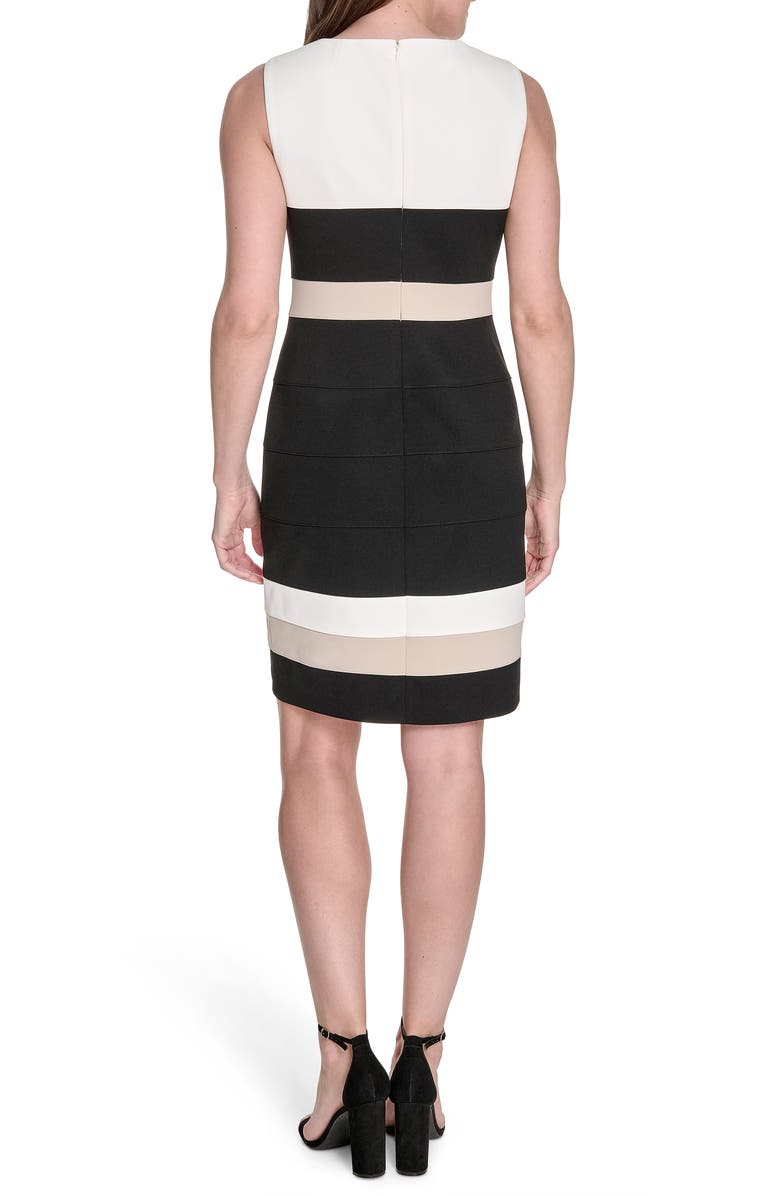 Tommy Hilfiger Sleeveless Colorblock Scuba Sheath Dress, Alternate, color, Ivory.black.khaki