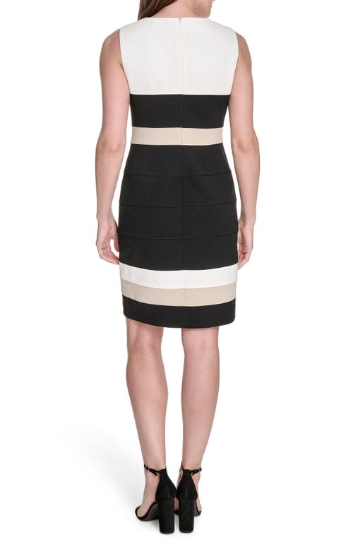 Tommy Hilfiger Sleeveless Colorblock Scuba Sheath Dress In Black