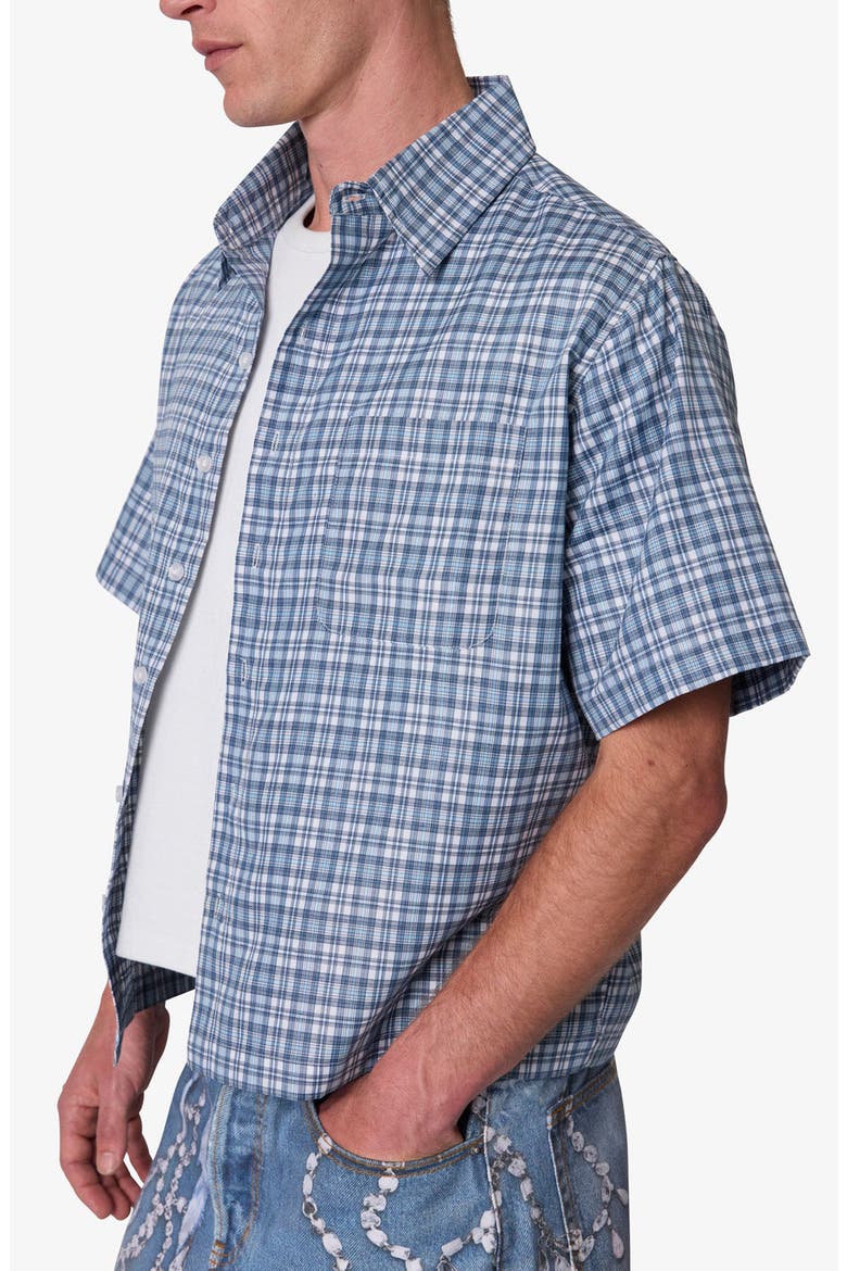 Plaid Poplin Cropped Short Sleeve Shirt, Alternate, color, BLUE