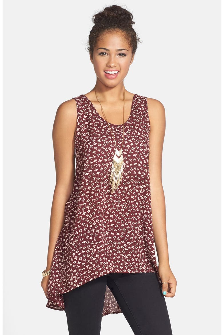 Chiffon High/Low Tunic Tank, Main, color, DARK ROSE PRINT