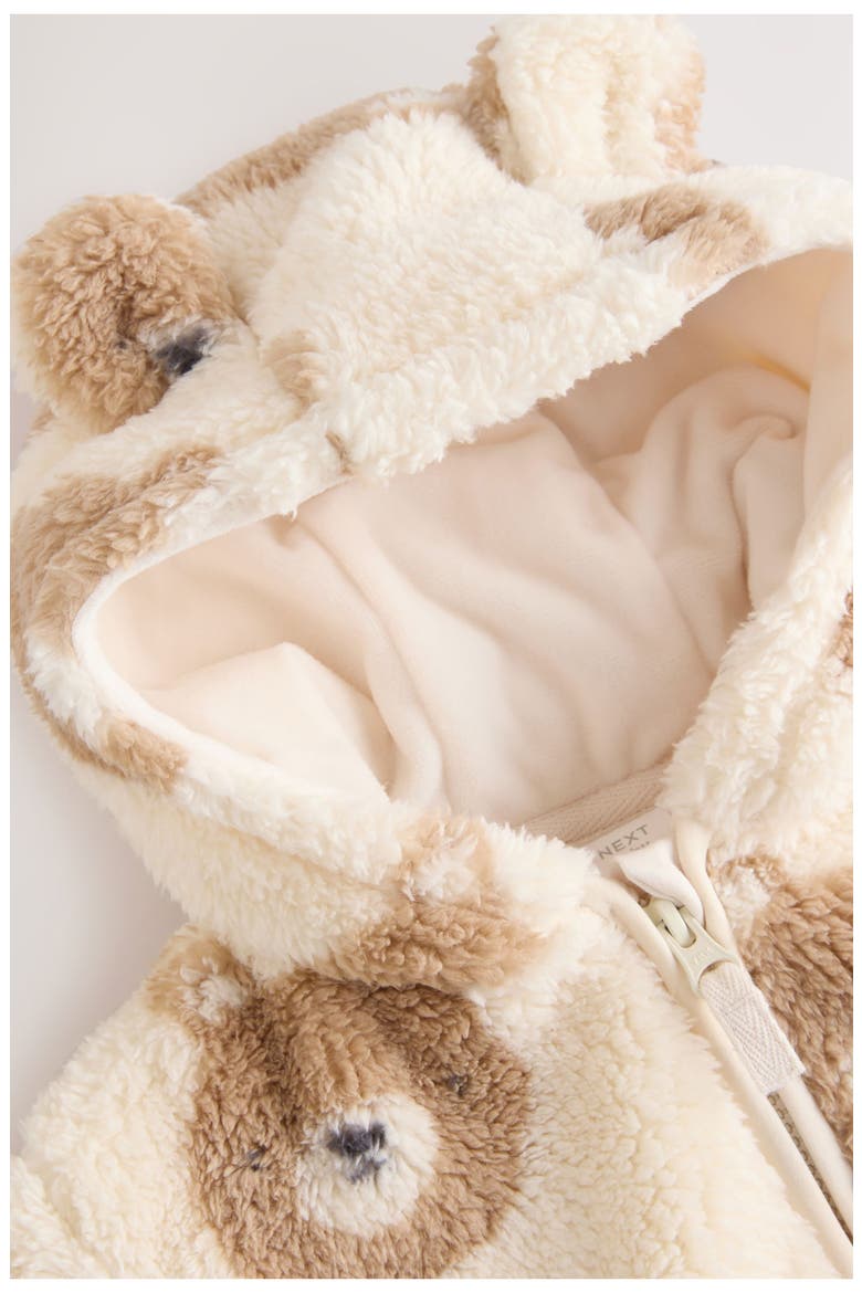 Bear Print Hooded Fleece Jacket, Alternate, color, NEUTRAL