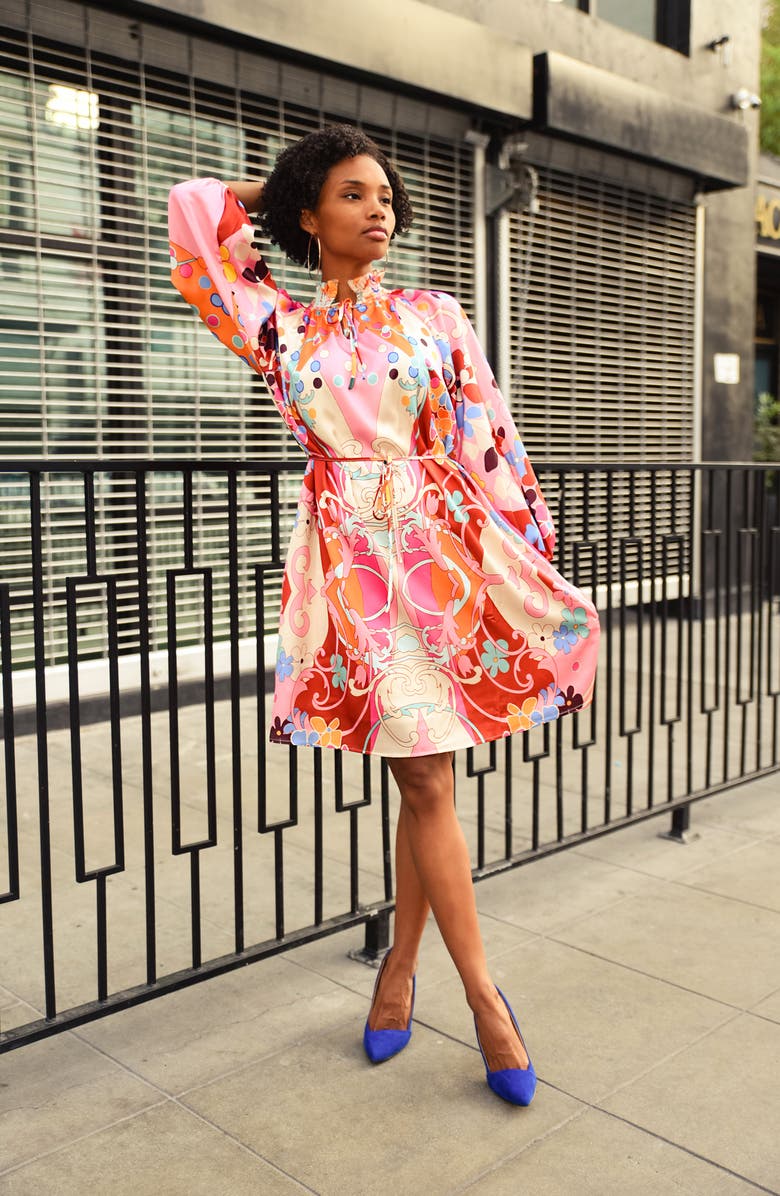 CIEBON Drea Floral Tie Waist Minidress, Alternate, color, Pink Multi