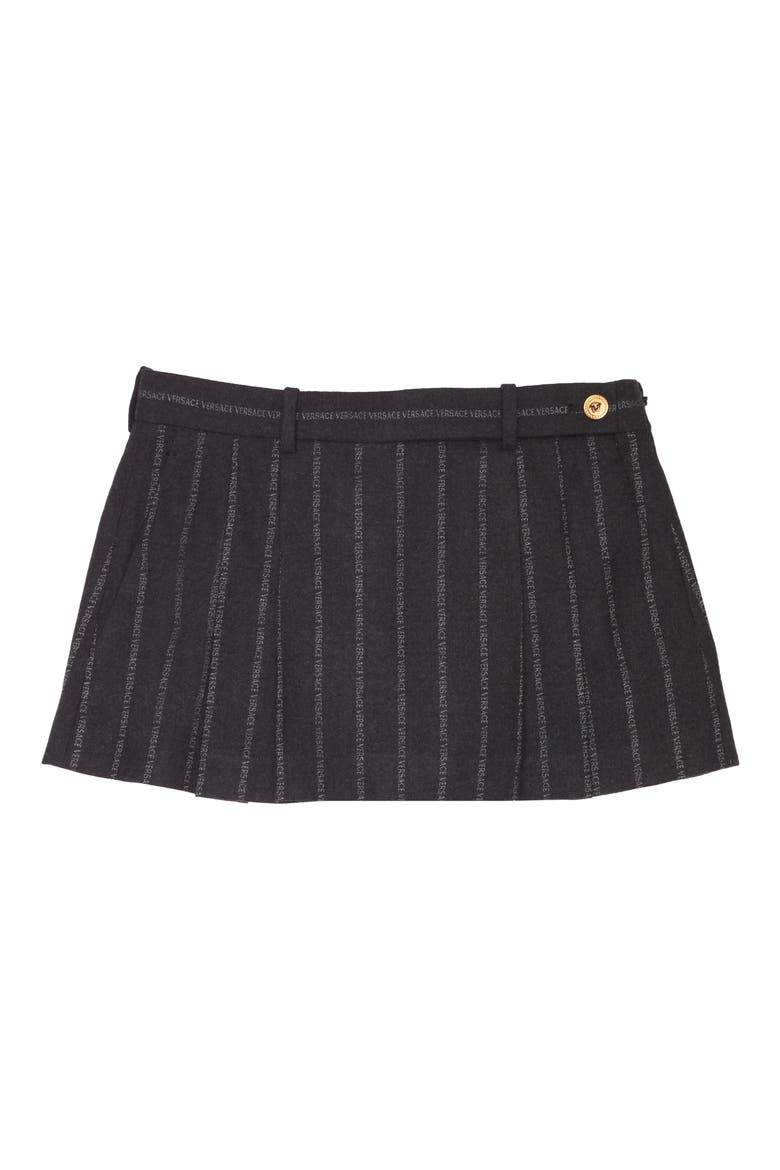 Pleated Pinstripe Logo Wool Blend Miniskirt, Alternate, color, CHARCOAL MELANGE