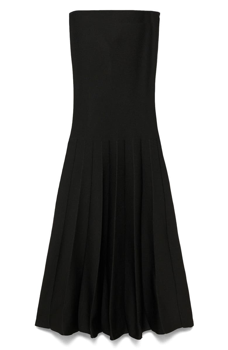 MANGO Pleated Strapless Dress, Alternate, color, Black