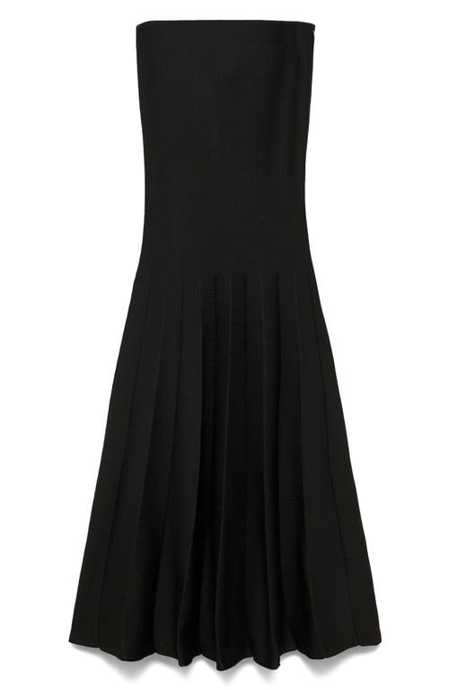 Mango Strapless Flared Knit Dress Black In Black