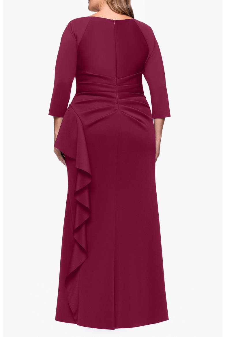 Ruched Scuba Knit Ruffle Gown, Alternate, color, WINE