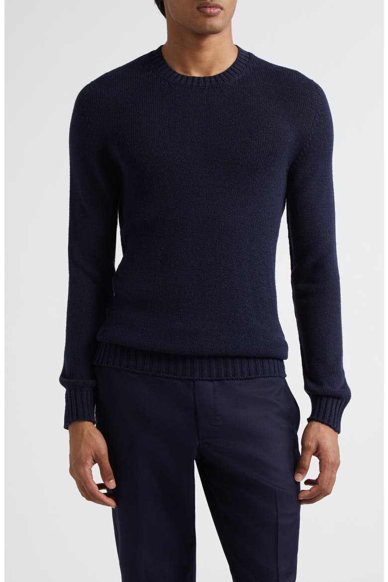 Bourette Silk Crewneck Sweater, Main, color, NAVY