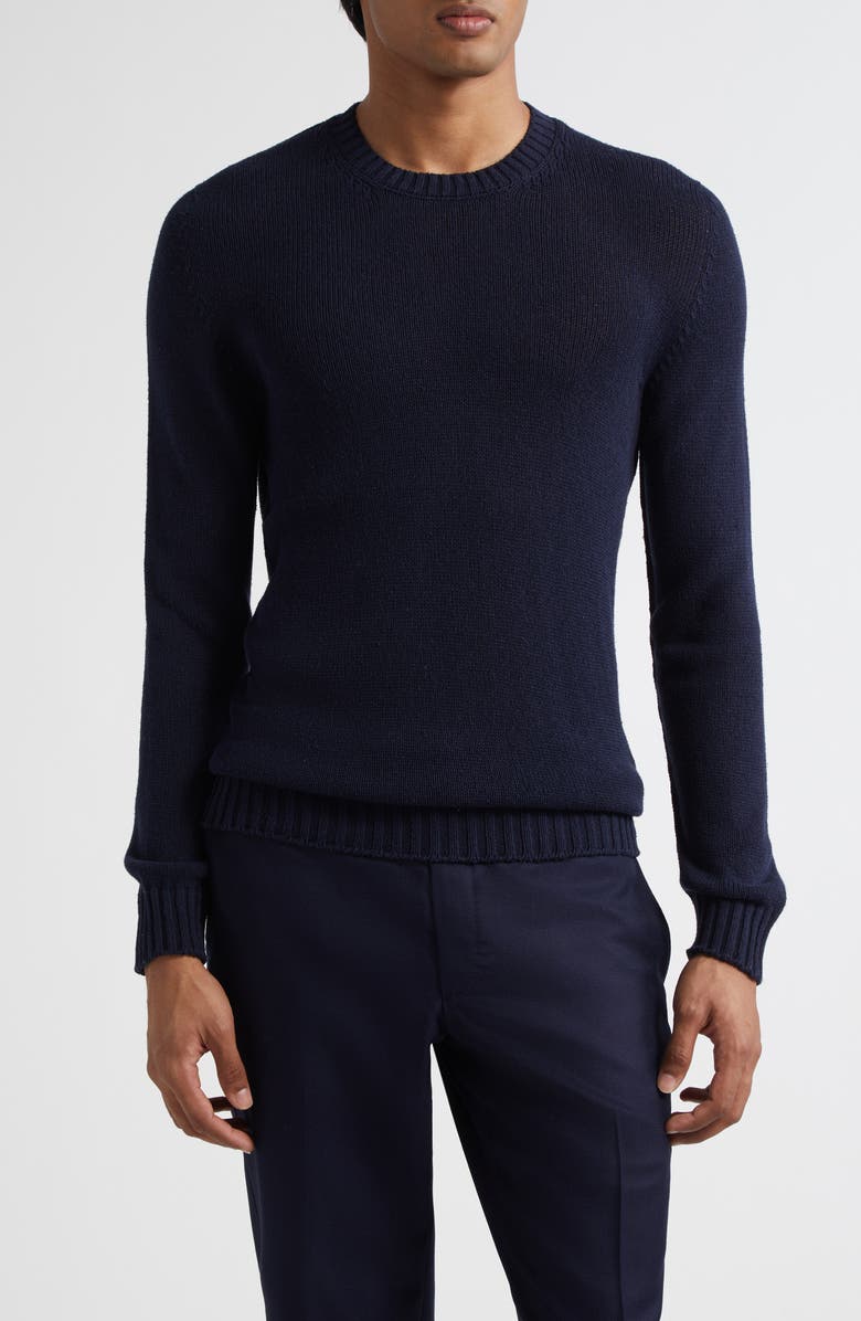 Thom Sweeney Bourette Silk Crewneck Sweater, Main, color, Navy