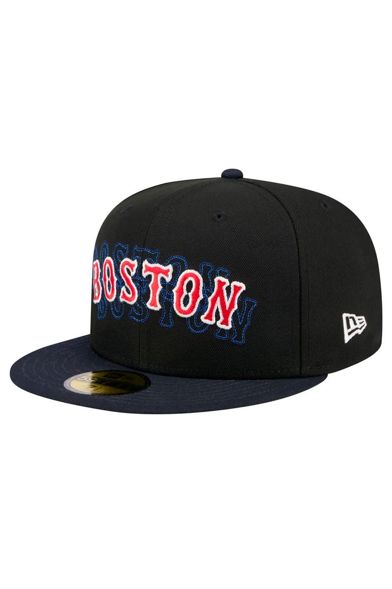 Men's New Era Black Boston Red Sox Shadow Stitch 59FIFTY Fitted Hat, Main, color, Black