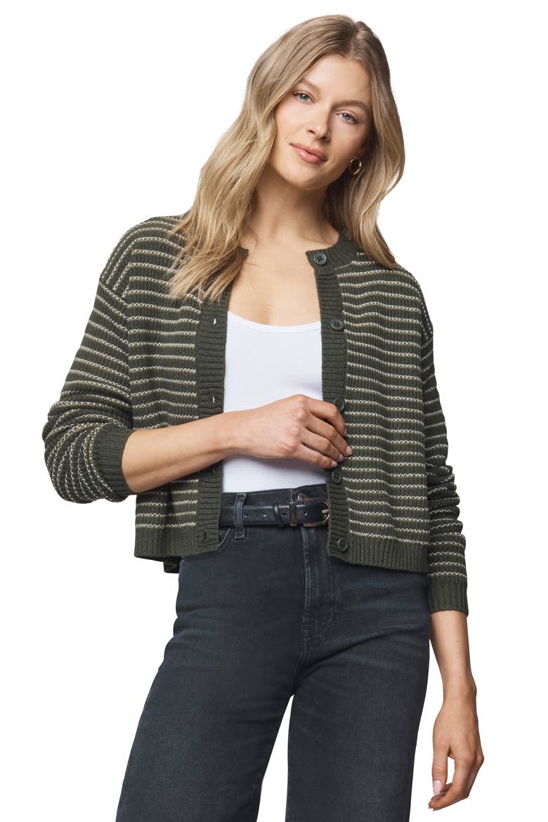 Amber Stripe Crop Cotton & Wool Blend Cardigan, Alternate, color, GREEN SPRUCE/ PALE OAK