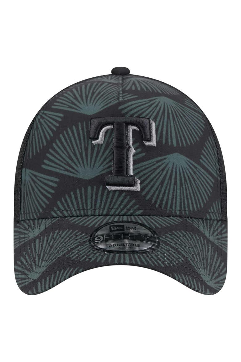 Men's New Era  Black Texas Rangers 9FORTY A-Frame Trucker Adjustable Hat, Alternate, color, Black