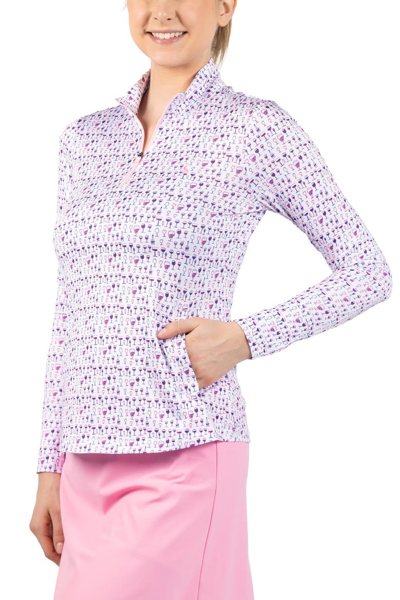 Wine Glass Print Performance Quarter Zip Pullover, Alternate, color, WHITE