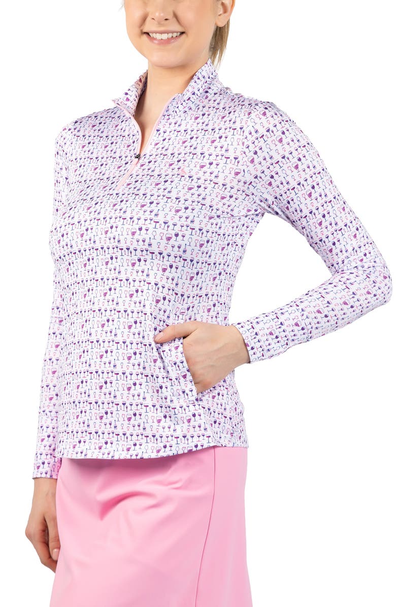 TailorByrd Wine Glass Print Performance Quarter Zip Pullover, Alternate, color, White